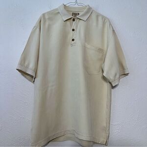 Tommy Bahama Mens Silk Camp Polo  Shirt sz M Ivory  Hawaiian Beach